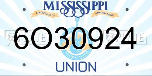 6O30924 Mississippi License Plate