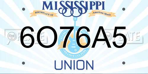6O76A5 Mississippi License Plate