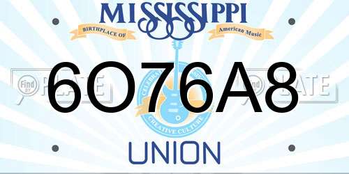 6O76A8 Mississippi License Plate