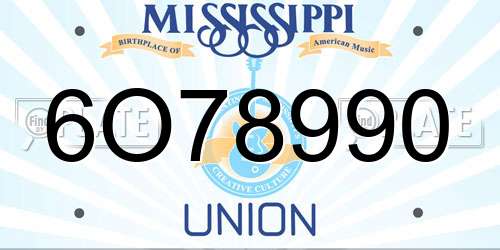 6O78990 Mississippi License Plate