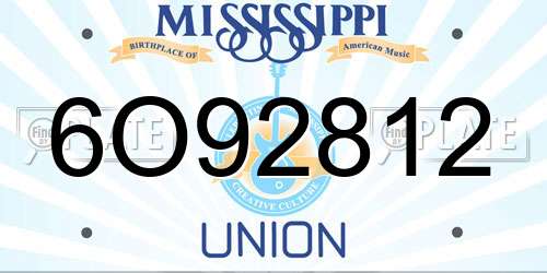 6O92812 Mississippi License Plate