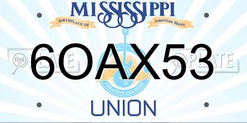 6OAX53 Mississippi License Plate