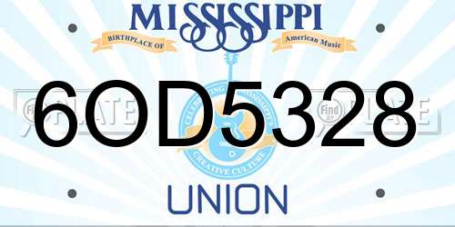 6OD5328 Mississippi License Plate