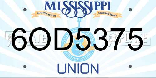 6OD5375 Mississippi License Plate