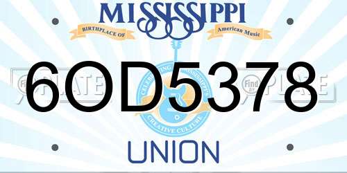 6OD5378 Mississippi License Plate