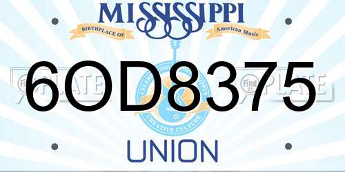 6OD8375 Mississippi License Plate