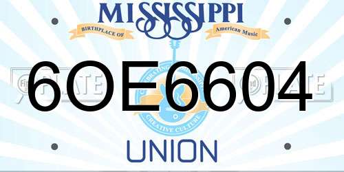 6OE6604 Mississippi License Plate