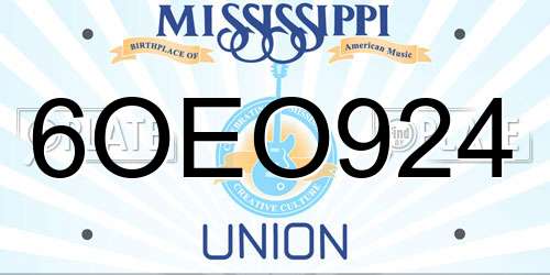 6OEO924 Mississippi License Plate