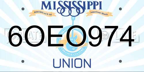 6OEO974 Mississippi License Plate