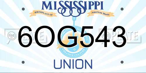 6OG543 Mississippi License Plate