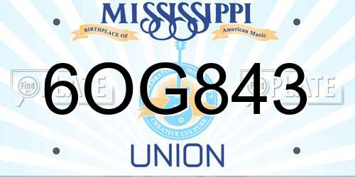 6OG843 Mississippi License Plate