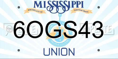 6OGS43 Mississippi License Plate