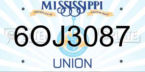 6OJ3087 Mississippi License Plate