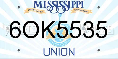 6OK5535 Mississippi License Plate