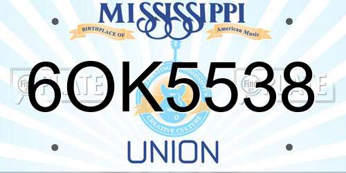 6OK5538 Mississippi License Plate