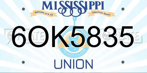 6OK5835 Mississippi License Plate