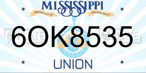 6OK8535 Mississippi License Plate