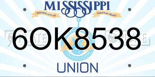 6OK8538 Mississippi License Plate