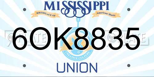 6OK8835 Mississippi License Plate