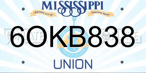 6OKB838 Mississippi License Plate