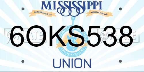 6OKS538 Mississippi License Plate