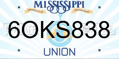 6OKS838 Mississippi License Plate
