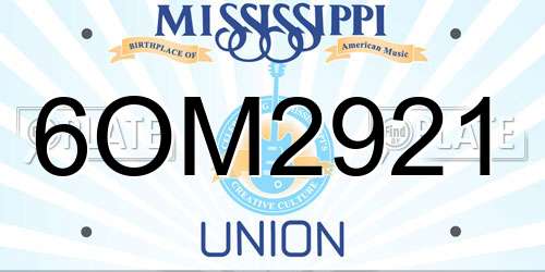 6OM2921 Mississippi License Plate