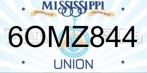 6OMZ844 Mississippi License Plate