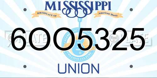 6OO5325 Mississippi License Plate