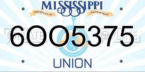 6OO5375 Mississippi License Plate