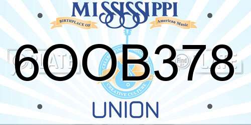 6OOB378 Mississippi License Plate