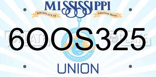 6OOS325 Mississippi License Plate