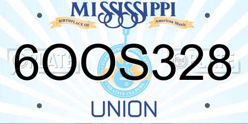 6OOS328 Mississippi License Plate