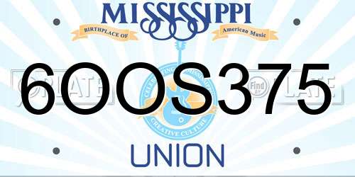 6OOS375 Mississippi License Plate