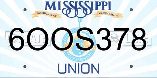 6OOS378 Mississippi License Plate