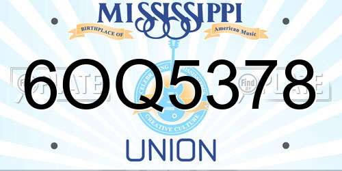 6OQ5378 Mississippi License Plate
