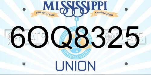 6OQ8325 Mississippi License Plate