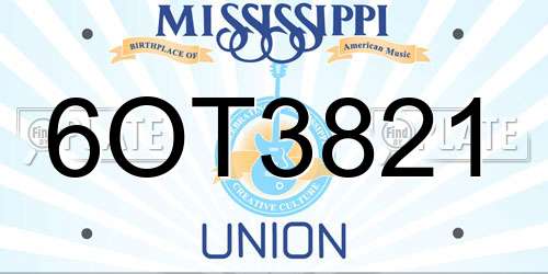 6OT3821 Mississippi License Plate