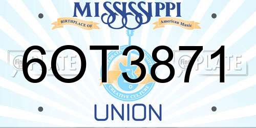 6OT3871 Mississippi License Plate