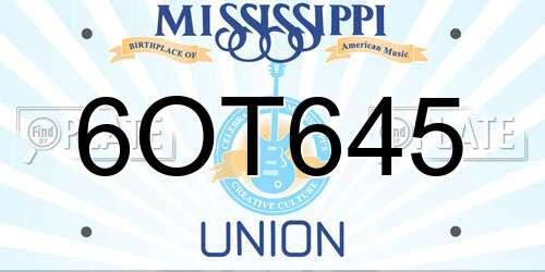 6OT645 Mississippi License Plate