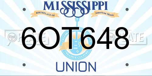 6OT648 Mississippi License Plate
