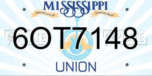 6OT7148 Mississippi License Plate