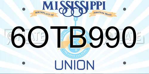 6OTB990 Mississippi License Plate