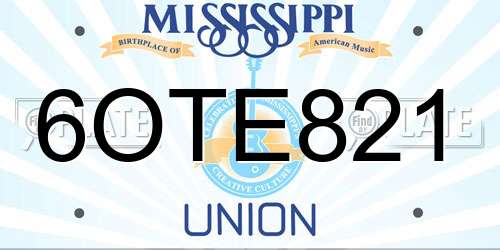 6OTE821 Mississippi License Plate