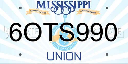 6OTS990 Mississippi License Plate