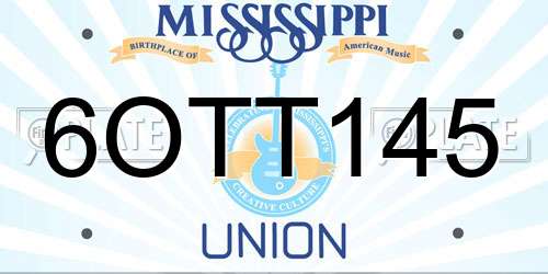 6OTT145 Mississippi License Plate
