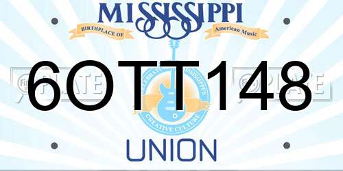 6OTT148 Mississippi License Plate