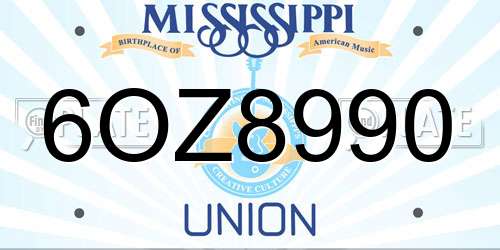 6OZ8990 Mississippi License Plate
