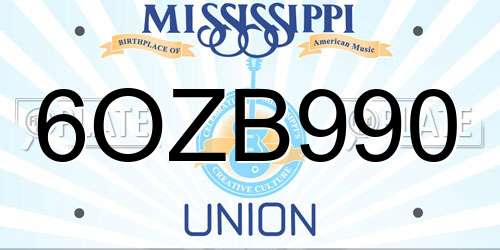 6OZB990 Mississippi License Plate