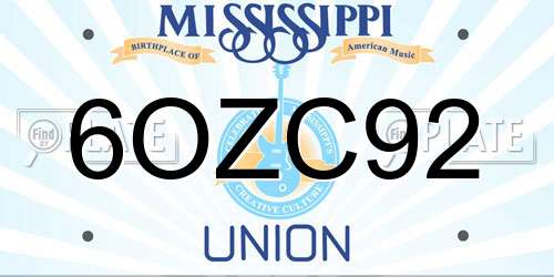 6OZC92 Mississippi License Plate